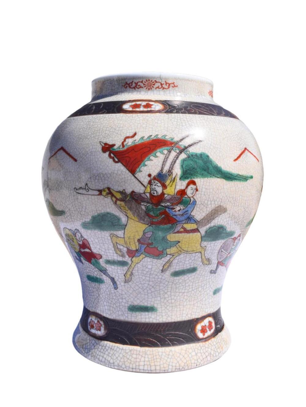 Chinese Wucai Warrior Jar